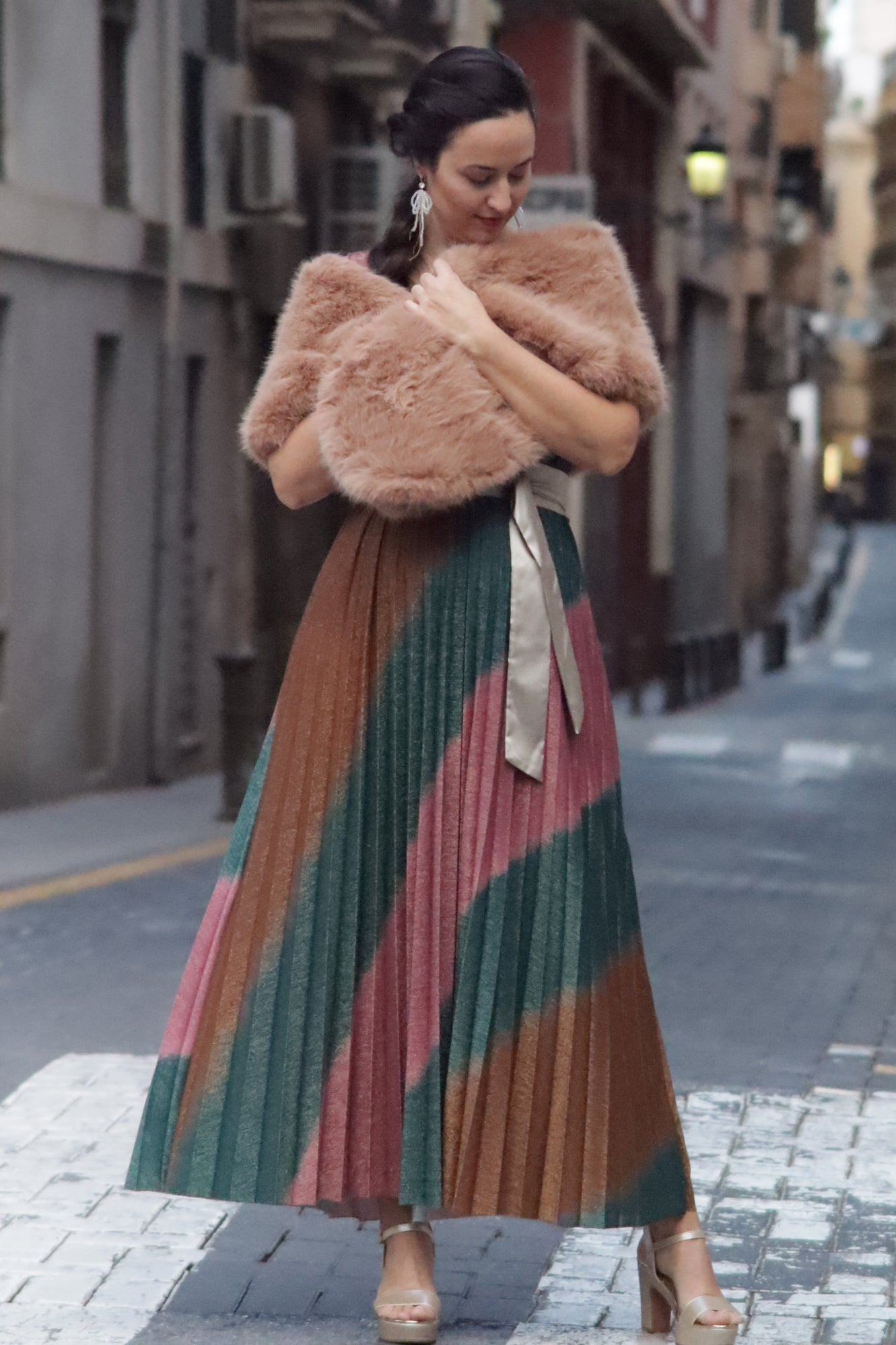 VESTIDO LARGO CRUZADO S/M BRILLO COLORES