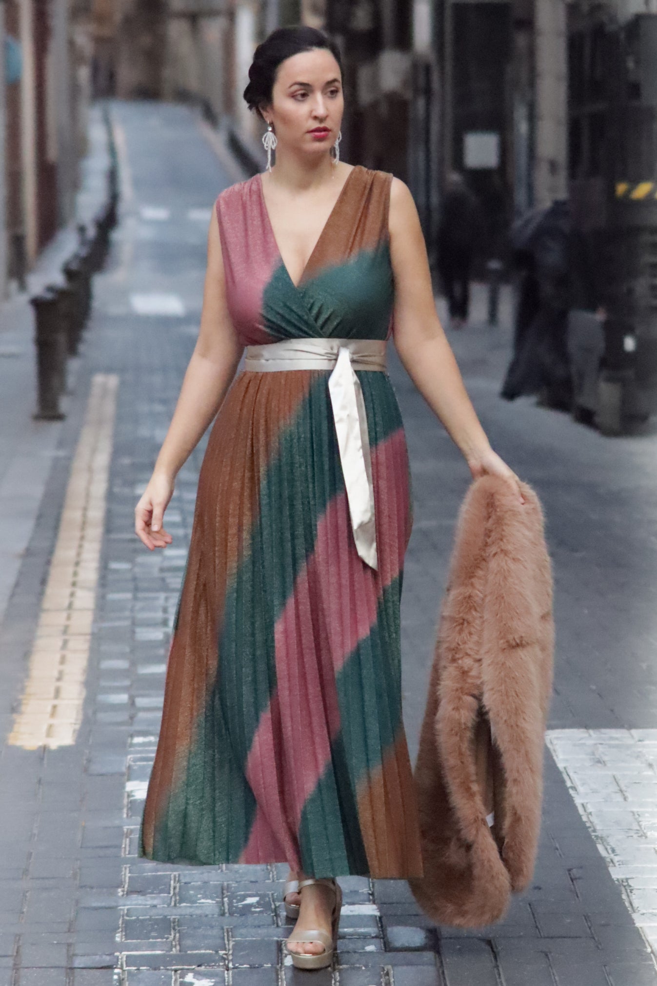 VESTIDO LARGO CRUZADO S/M BRILLO COLORES